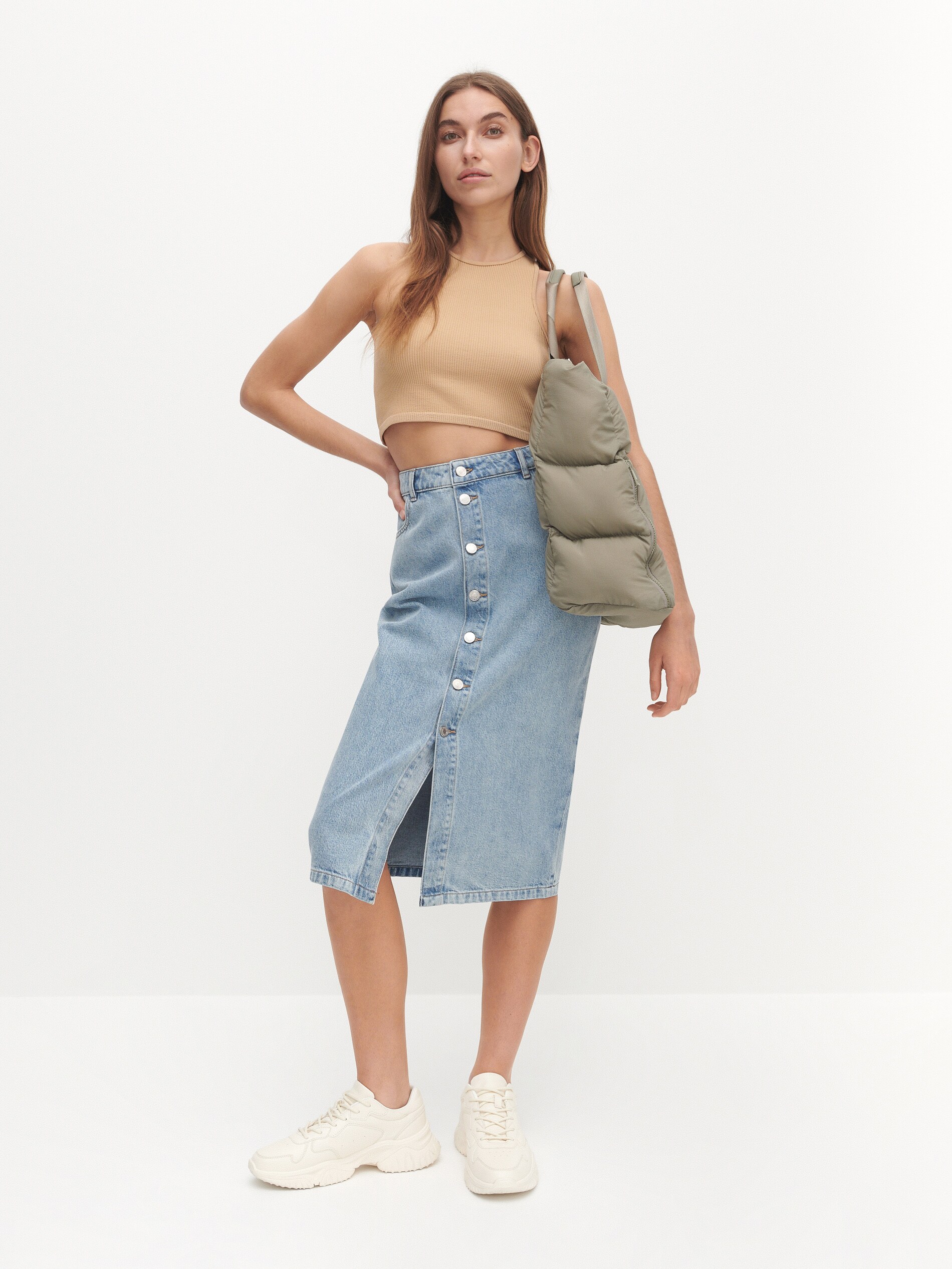 Rifľová sukňa s gombíkmi