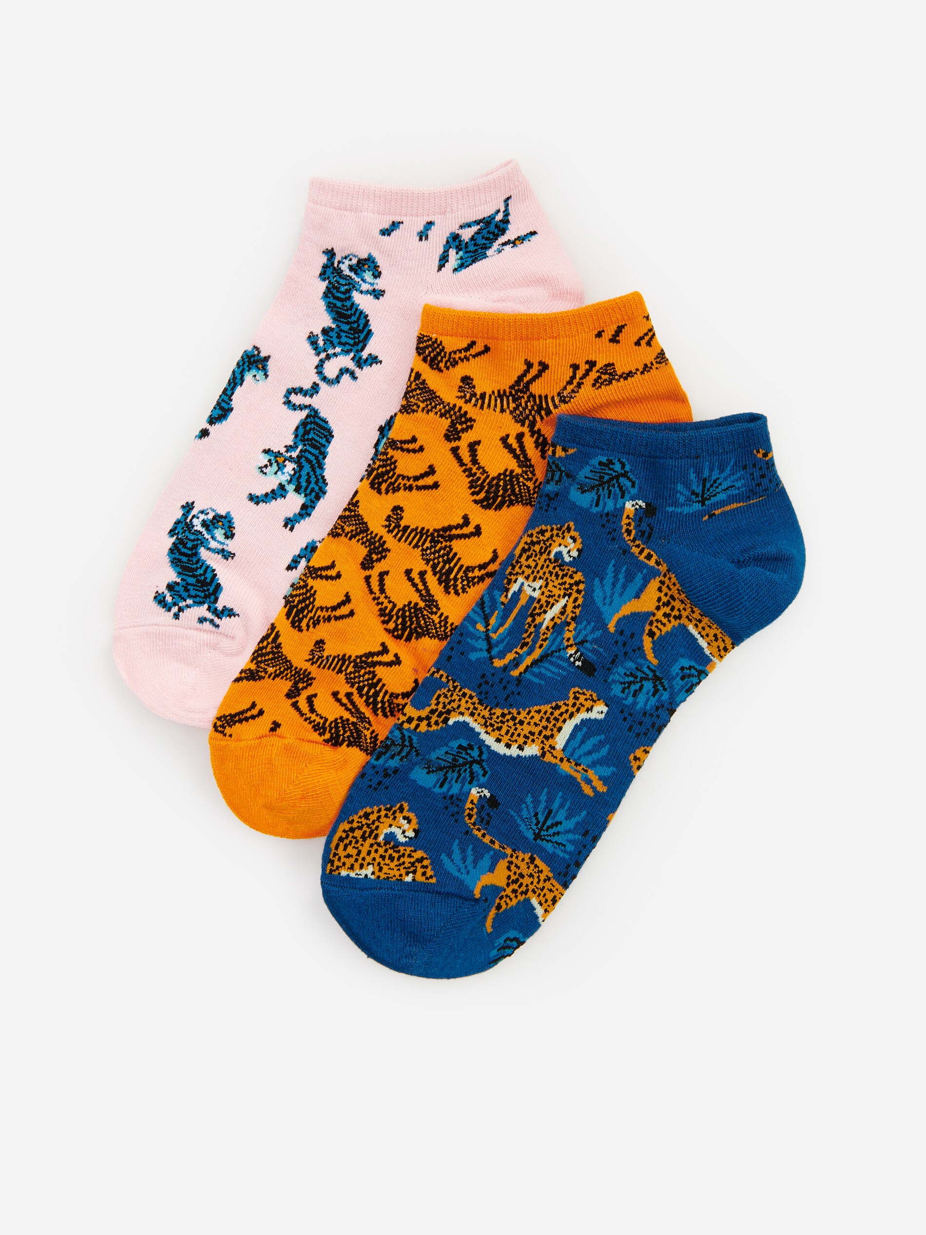 Súprava 3 párov bavlnených vzorovaných členkových ponožiek