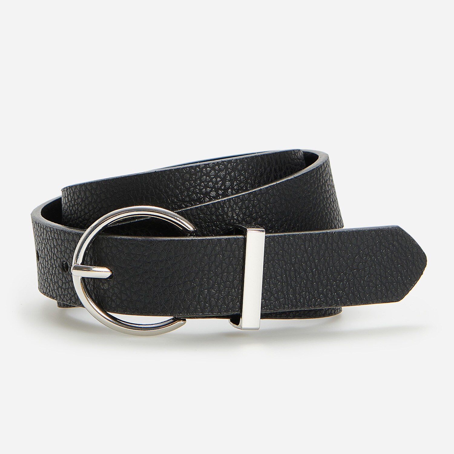 Čierny textúrovaný opasok s okrúhlou prackou