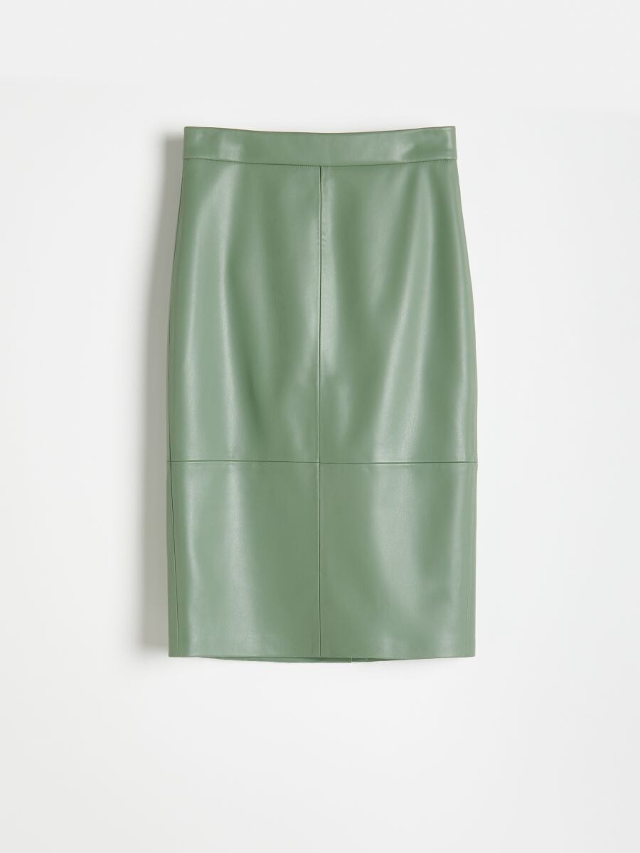 faux leather midi skirt green