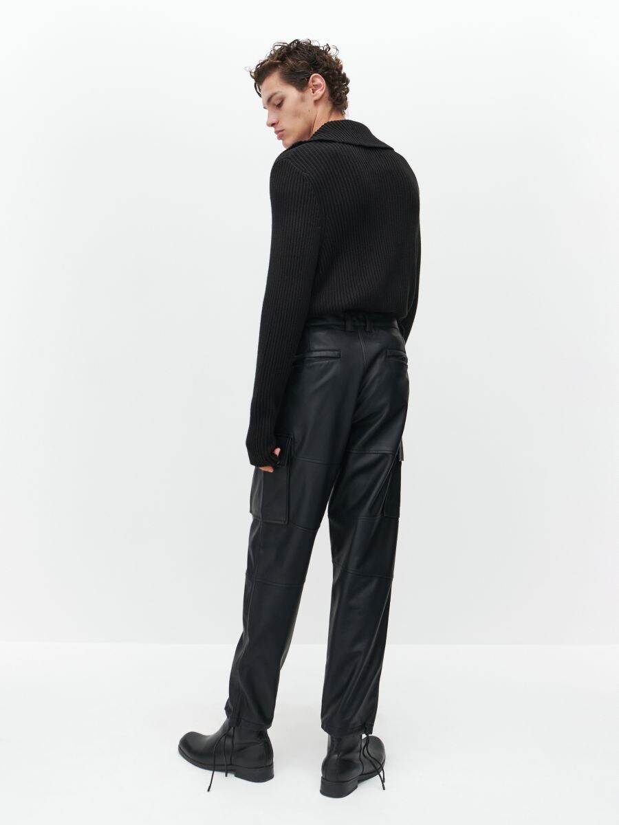 STRAIGHT FIT LONG LENGTH MID RISE FAUX LEATHER TROUSERS  Black  ZARA  Angola