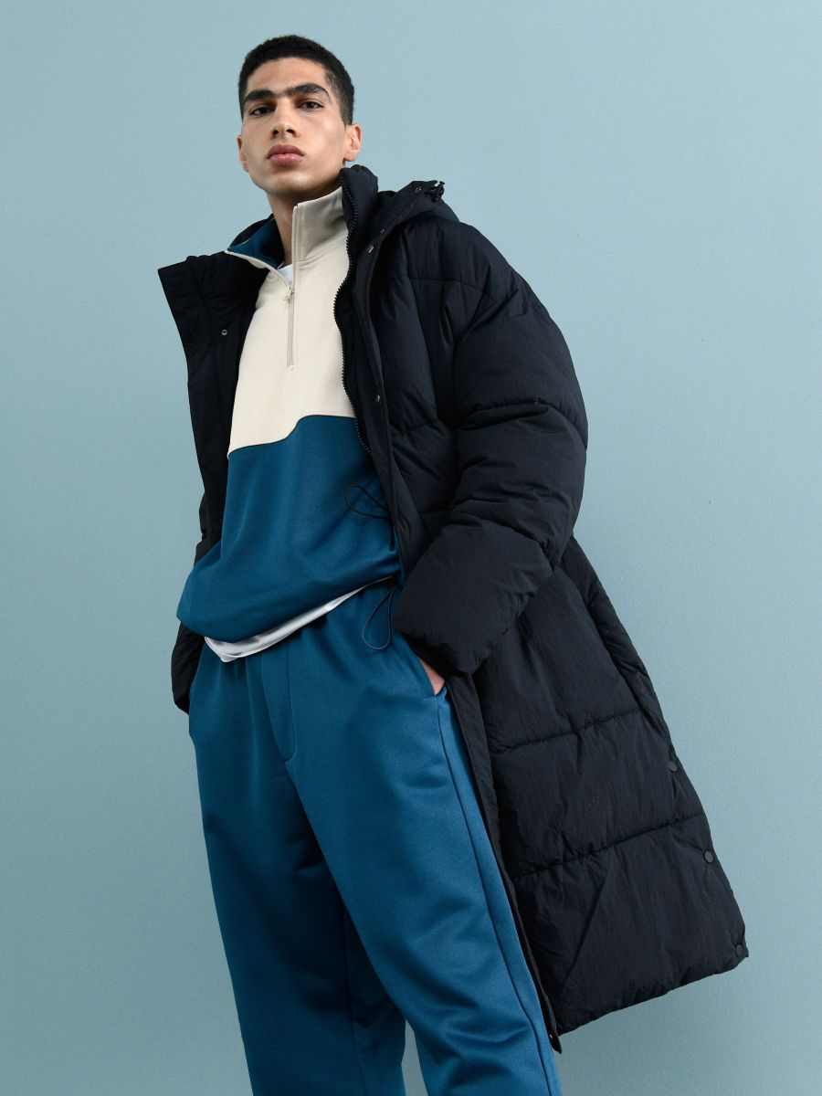 longline puffer coat black