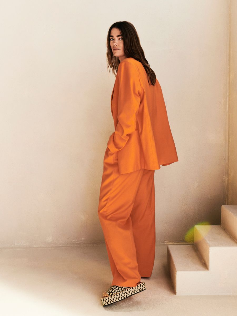 wide leg orange trousers
