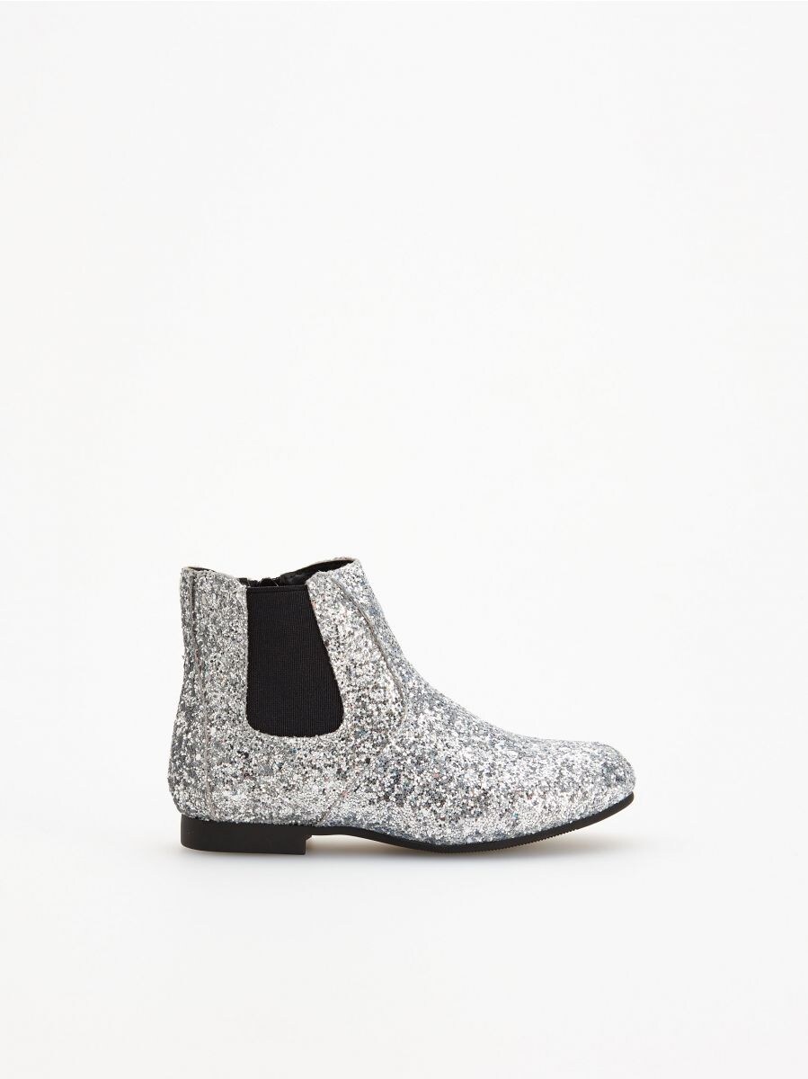 silver glitter ankle booties