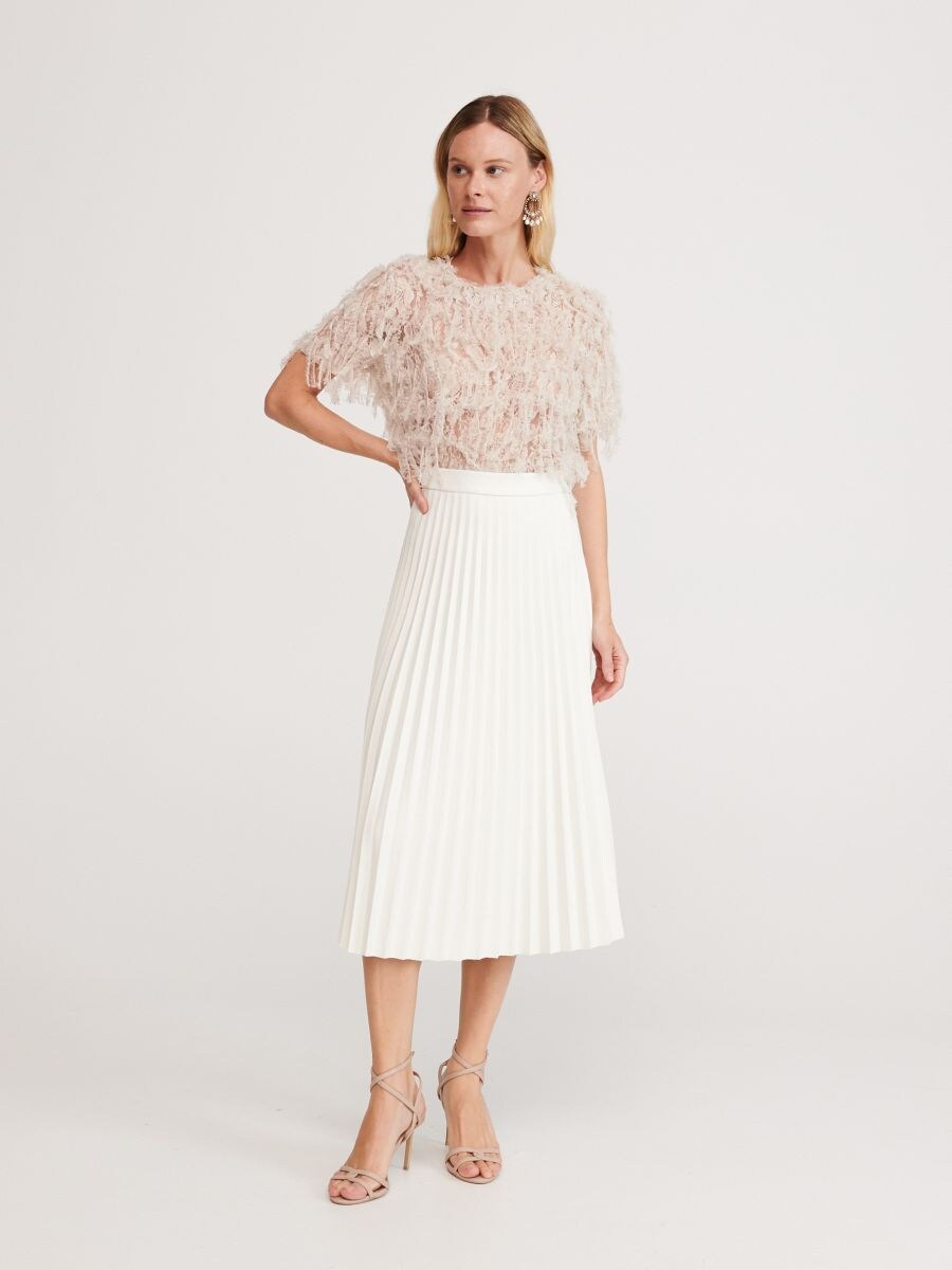 leather pleated skirt cream