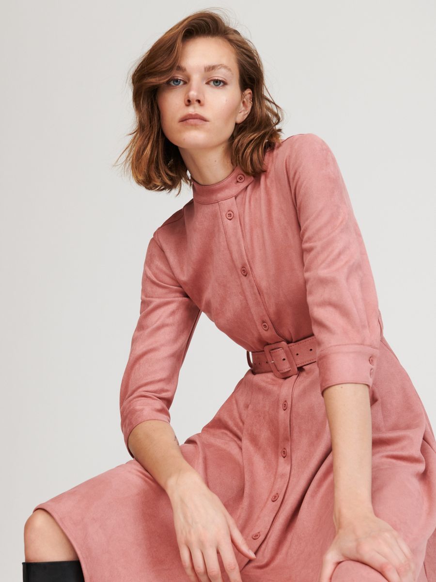 pink suede dress