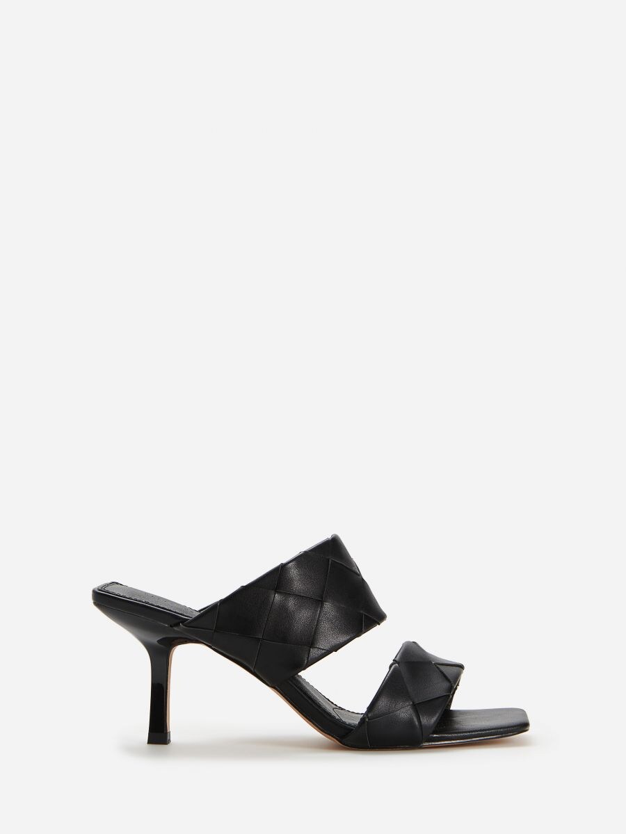 black high heel slides