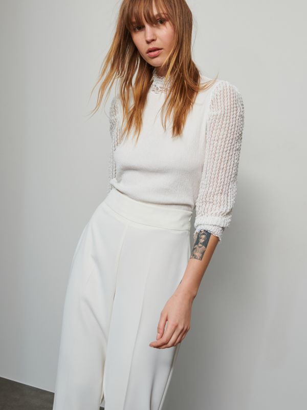 Blouse with openwork sleeves - ivory - 1370A-01X - RESERVED