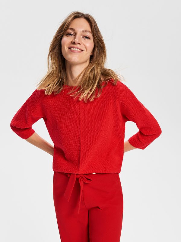 Sweter z zabudowanym dekoltem - czerwony - UX835-33X - RESERVED