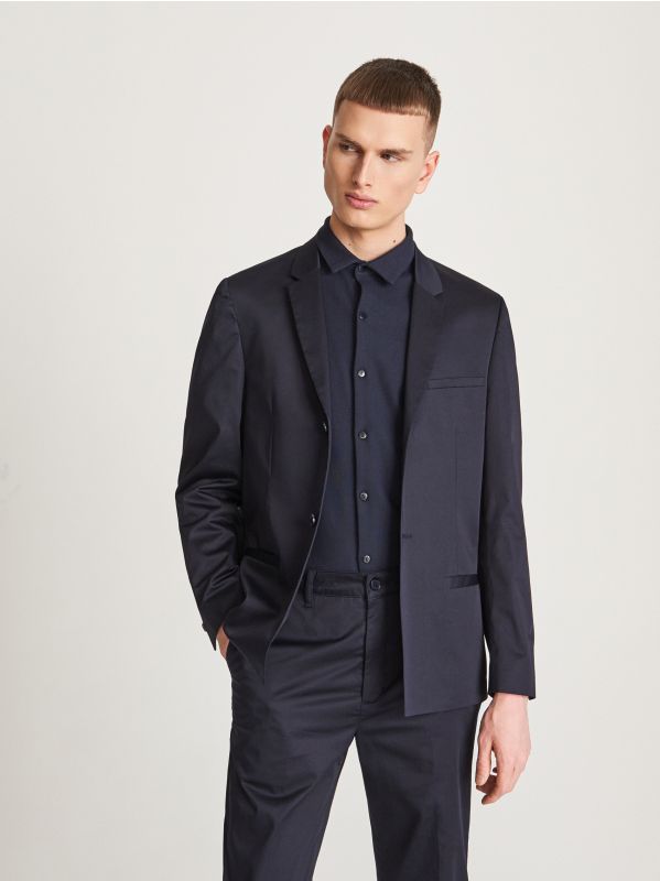 Suit jacket in pima cotton - Marine - WA073-59X - RESERVED