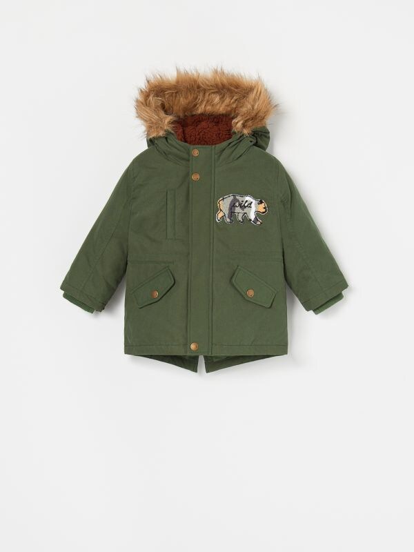 Kurtka parka z kapturem - zielony - WB781-79X - RESERVED