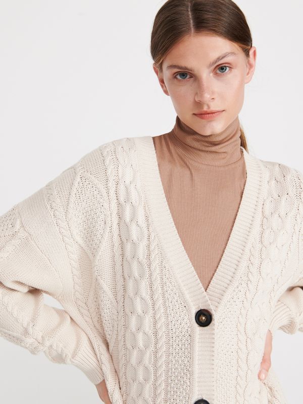Cardigan with decorative braid - beige - WD744-08X - RESERVED