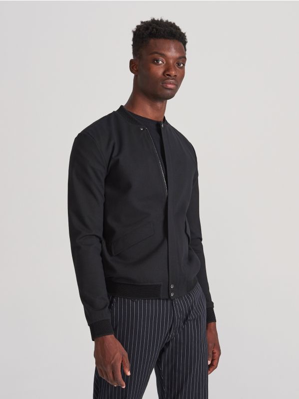 Zip-up mandarin collar jogging top - black - WG418-99X - RESERVED