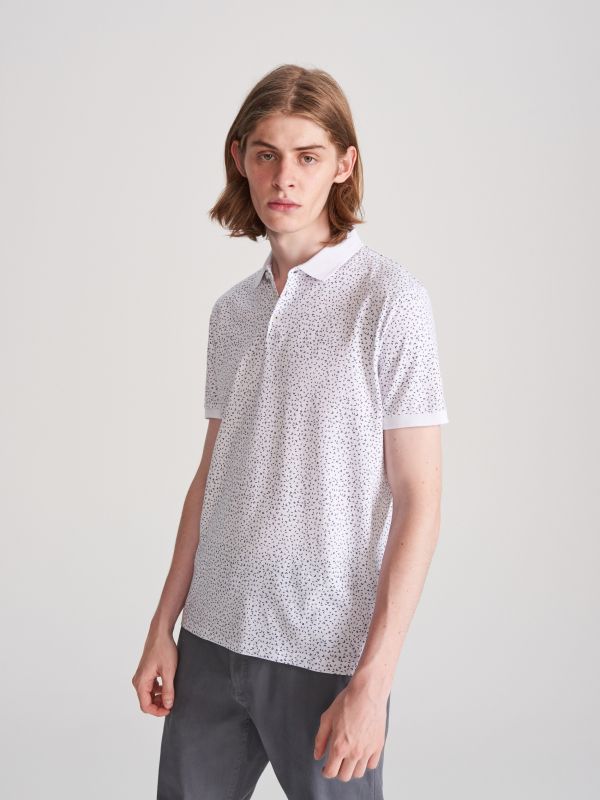 Regular fit polo shirt with micro print - white - WG462-00X - RESERVED