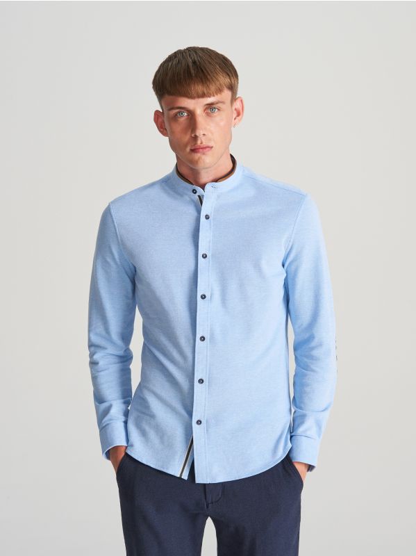 Slim fit shirt with stand up collar - blue - WG577-05X - RESERVED