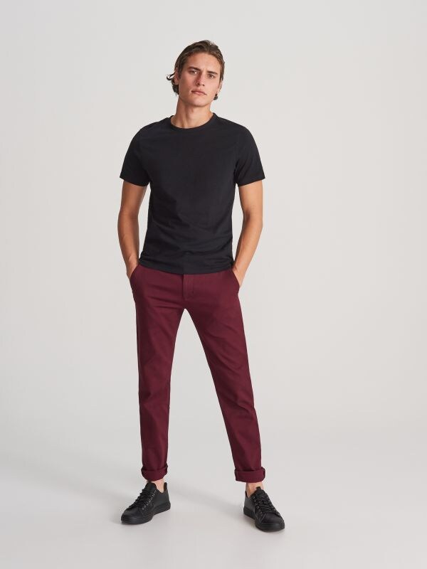 Ekologiškos medvilnės chino kelnės - burgundy - WK336-93X - RESERVED