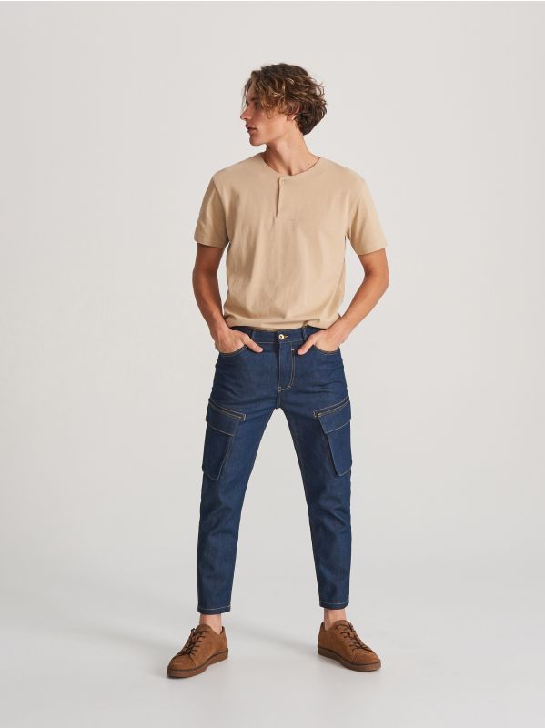 Denim trousers with pockets - steel blue - WK877-95J - RESERVED