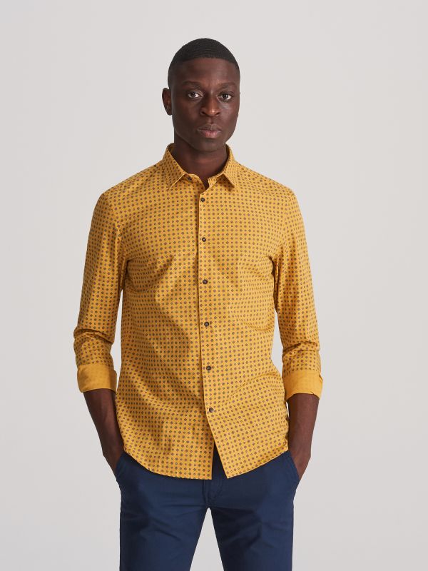 Košile slim fit s drobným potiskem - žlutá - WK925-17X - RESERVED