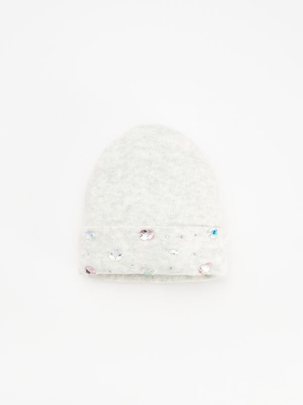 Beanie with decorative rhinestones - grey - WO952-09M - RESERVED