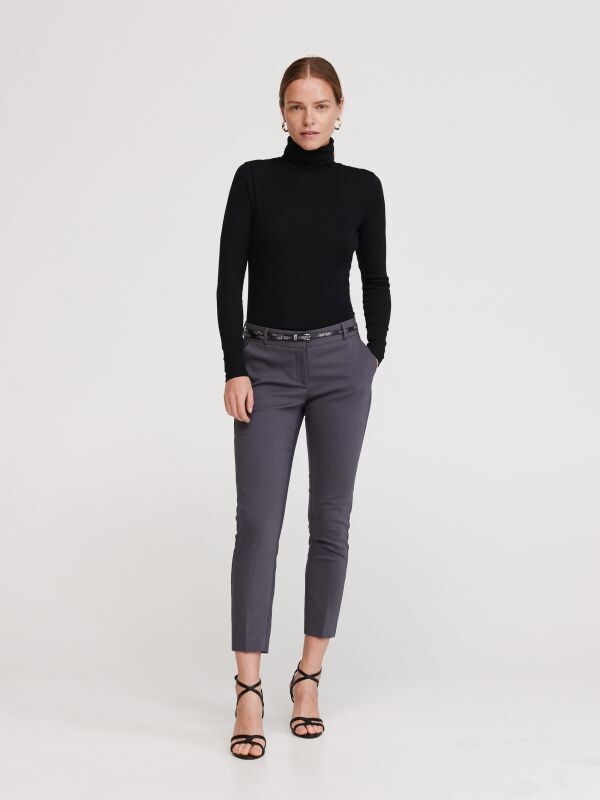 Cigarette pants with belt - grey - WQ526-90X - RESERVED