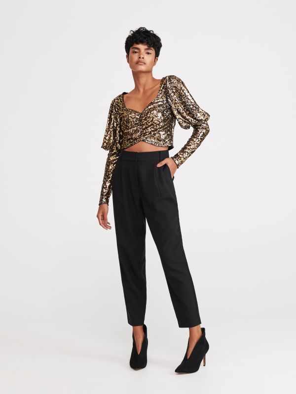 Blusa corta con lentejuelas - Marrón - WX902-82X - RESERVED