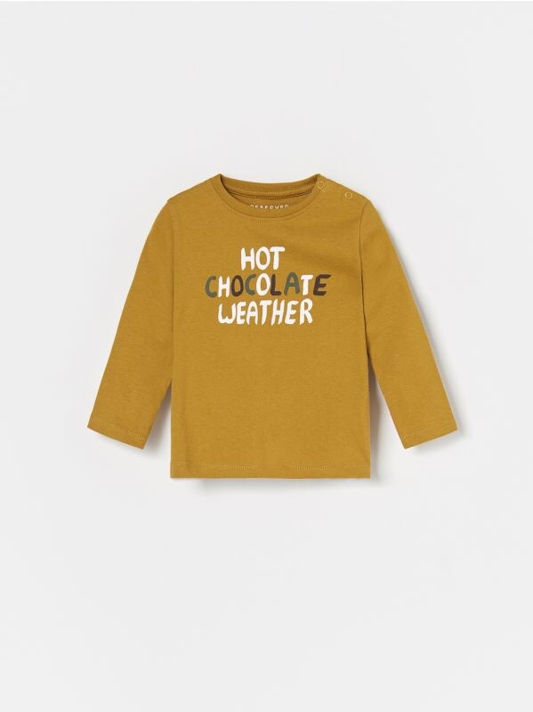 Tricou cu mânecă lungă și text colorat - maro - WY188-19X - RESERVED