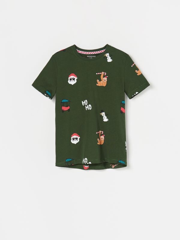Camiseta de algodón con motivos navideños - Verde - WY224-77X - RESERVED