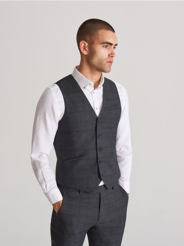Vestă de costum în carouri - GRI - WZ054-90P - RESERVED