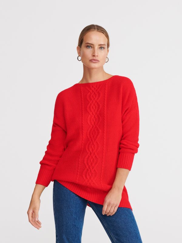 Pullover mit Zopfstrickmuster - rot - WZ753-33X - RESERVED