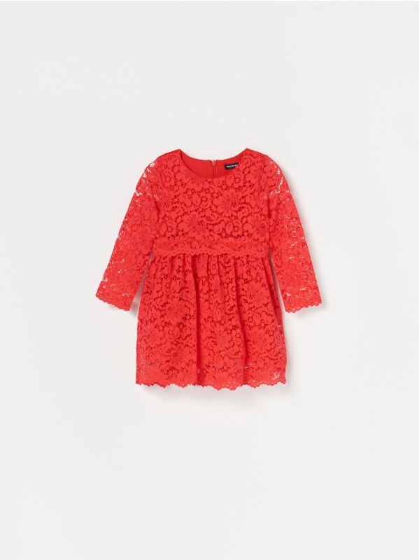 Vestido con puntilla de encaje - Rojo - XA742-33X - RESERVED