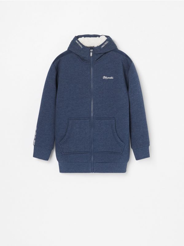 Warm hooded sweatshirt - navy - XC447-59M - RESERVED