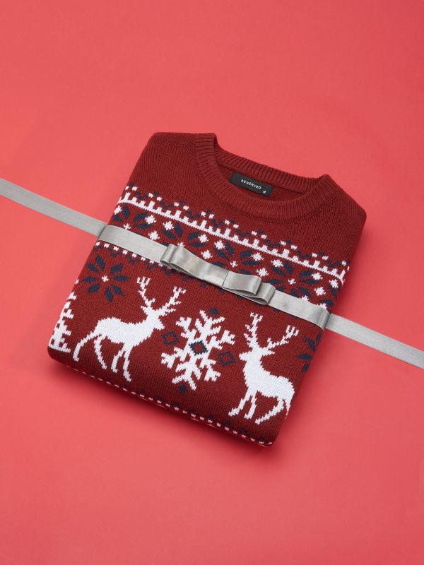 Christmas motif jumper - brown - XC828-83P - RESERVED