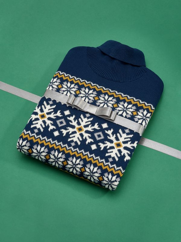 Winter motif turtleneck - navy - XC833-59P - RESERVED