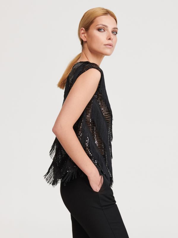 Flitrová halenka s třásněmi - černý - XC953-99X - RESERVED