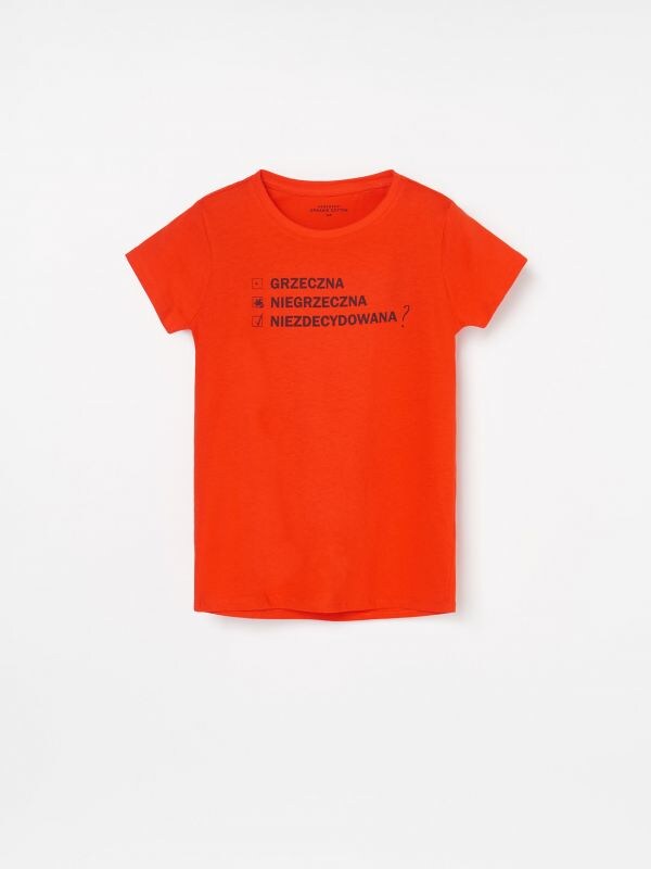 Long sleeve cotton T-shirt with Christmas slogan - red - XD718-33X - RESERVED