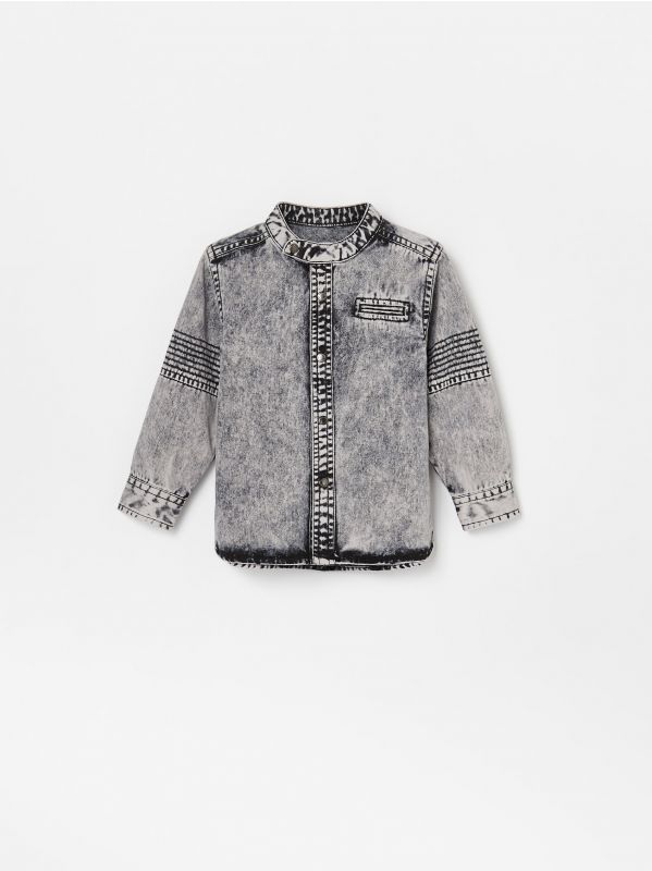 Denim shirt with mandarin collar - grey - XE829-09X - RESERVED