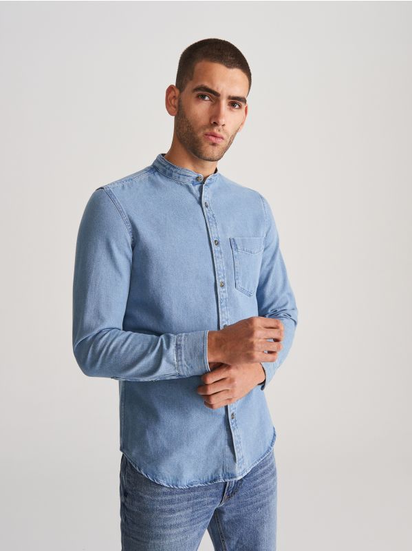 Organic cotton denim shirt - blue - XH033-50J - RESERVED