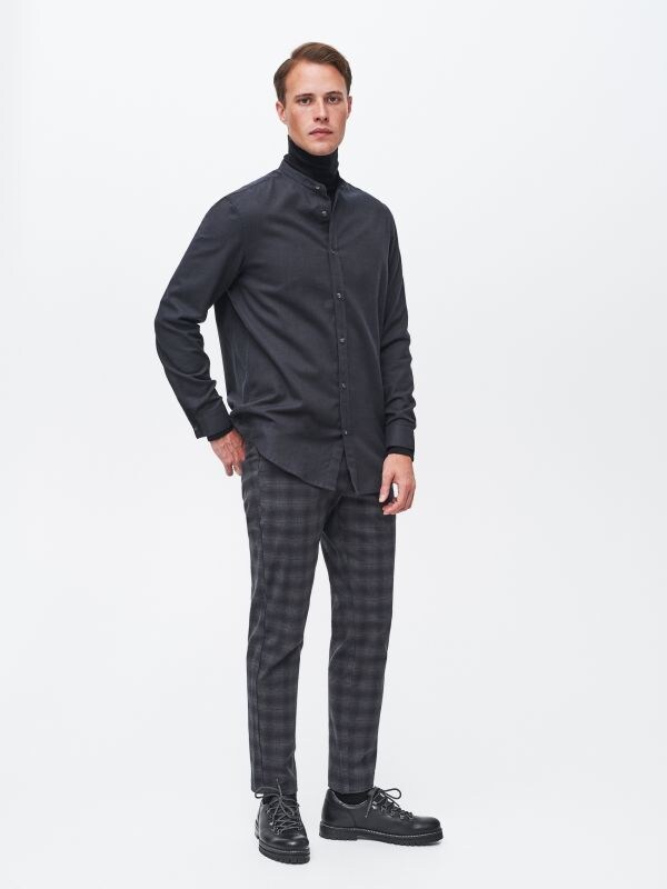 Flannel shirt with stand up collar - grey - XH434-85M - RESERVED