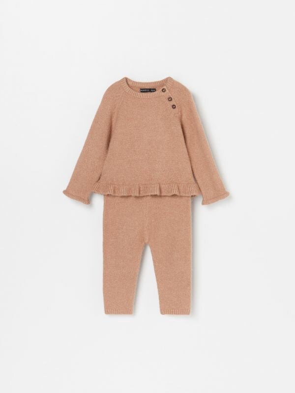 Jersey set with ruffle detail - beige - XI625-80X - RESERVED