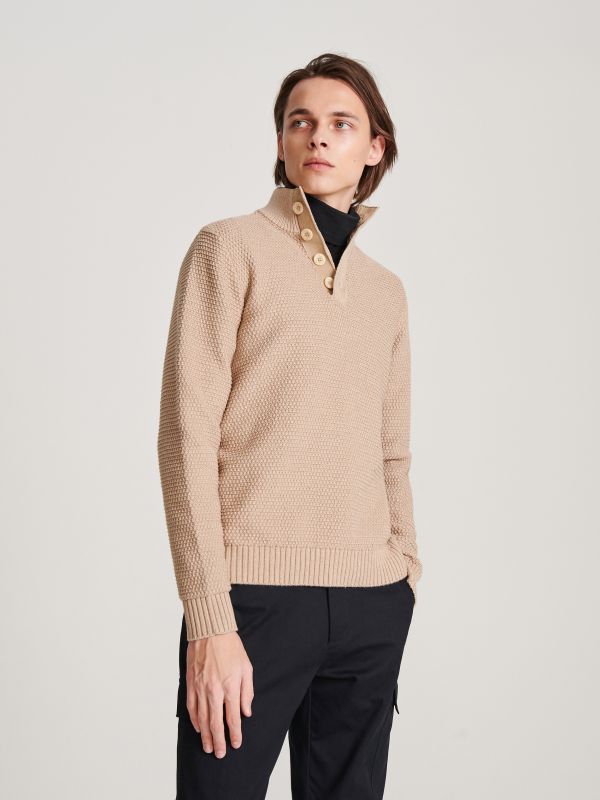 Pull à col boutonné - Beige - XK568-80M - RESERVED