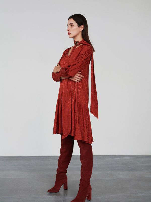 Jacquardkleid mit Rüsche - orange - XM074-28X - RESERVED
