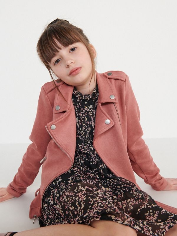 Faux suede belted biker jacket - pink - XO667-38X - RESERVED