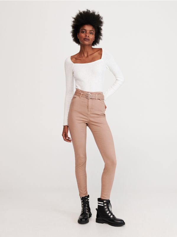 Ladies` trousers & belt - beige - XQ951-08X - RESERVED