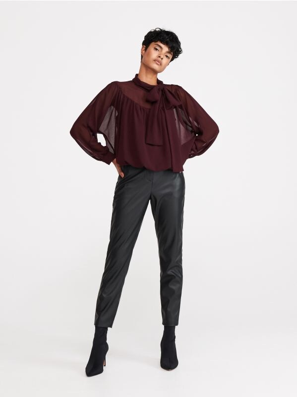 Blouse with decorative tie detail - purple - XT113-49X - RESERVED