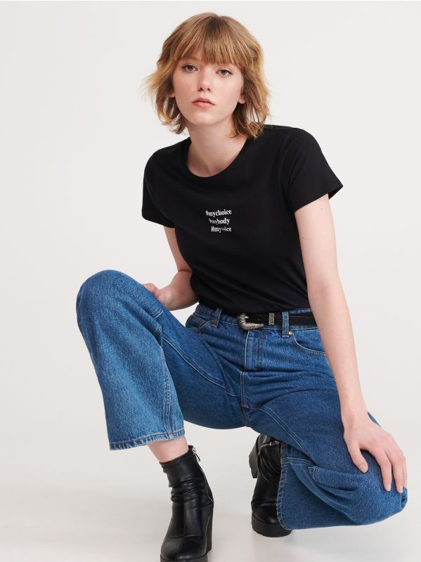 Ladies` t-shirt - black - XU077-99X - RESERVED