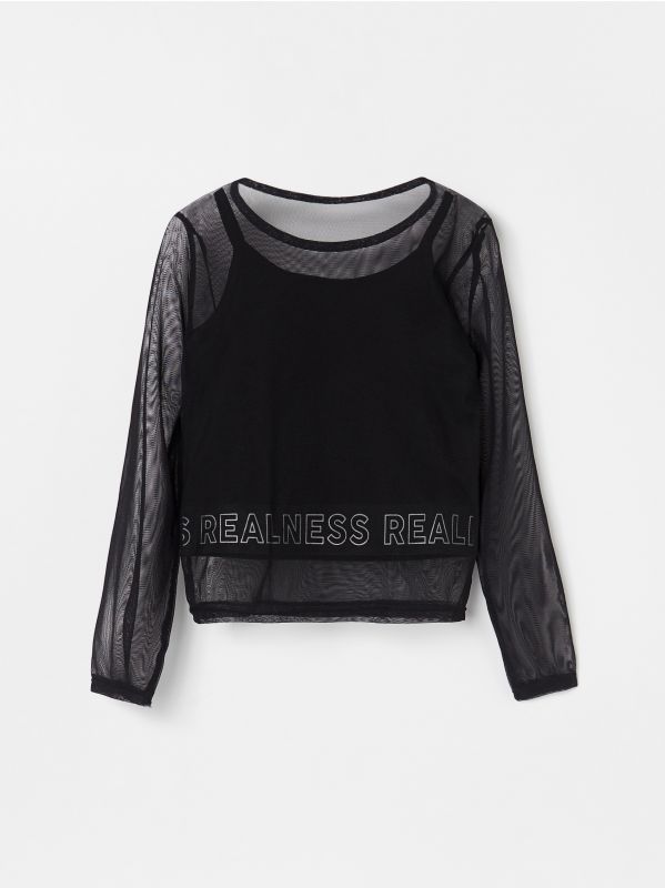 Mixed fabrics blouse - grey - XW012-90X - RESERVED