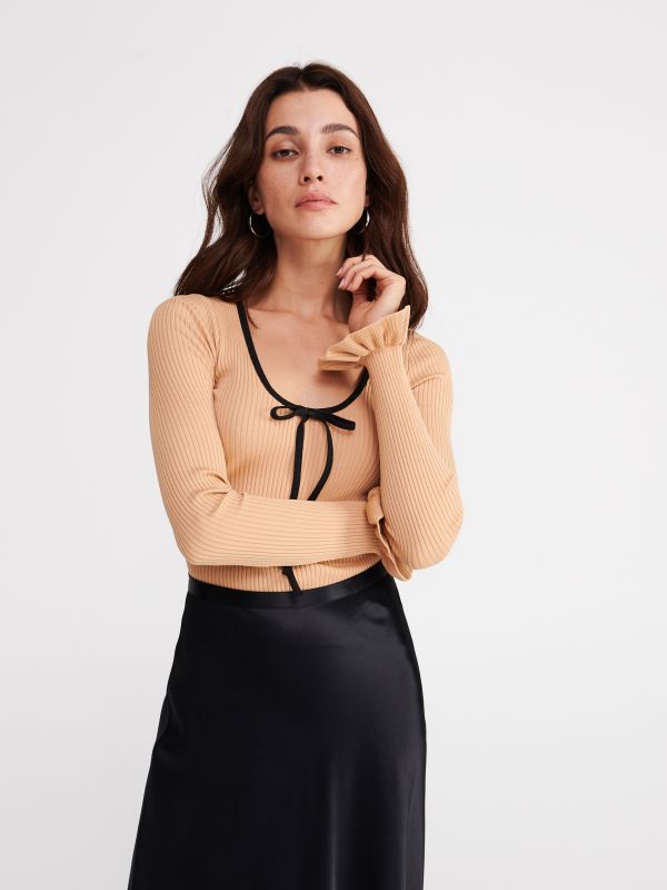 Top in ribbed jersey - beige - XY743-80X - RESERVED