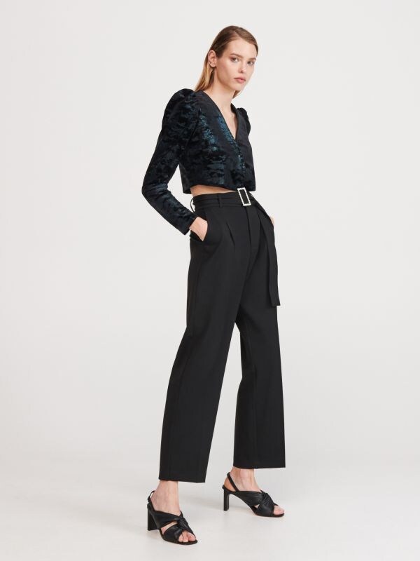 Ladies` trousers & belt - black - YK707-99X - RESERVED