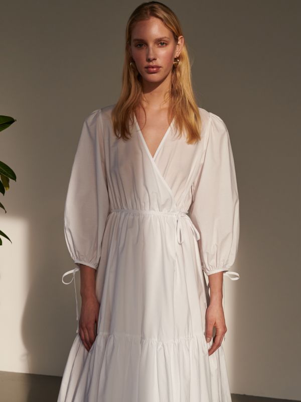 Poplin wrap dress - white - YM055-00X - RESERVED