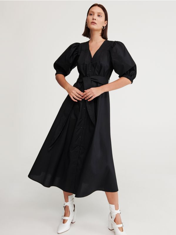 Dress with puff sleeves - black - YN695-99X - RESERVED